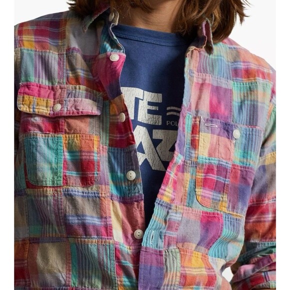 Polo Ralph Lauren Men's Classic-Fit Patchwork Madras Workshirt Shirt Size: Large - Picture 2 of 8